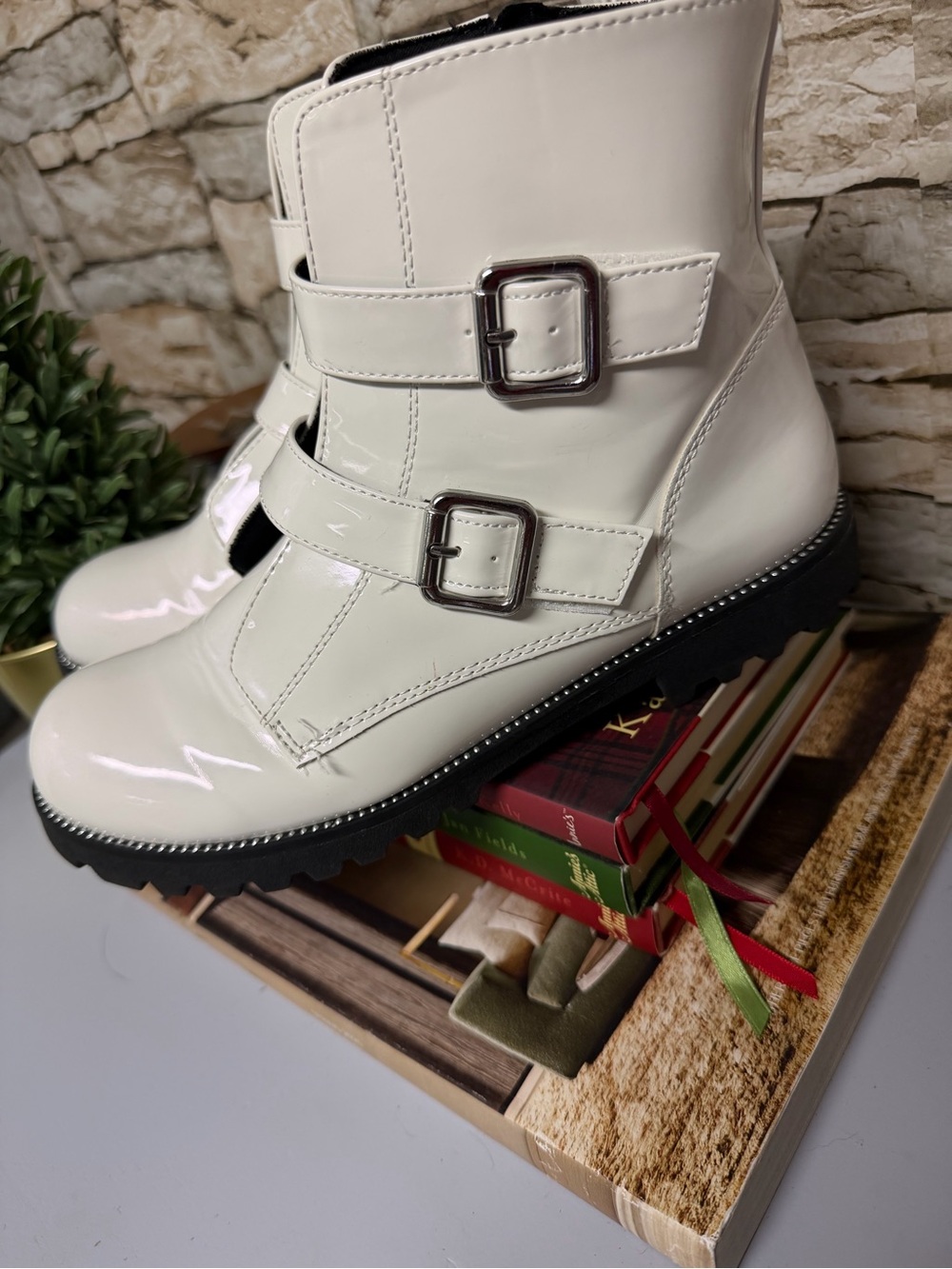Sonoma White Buckle Combat Boots